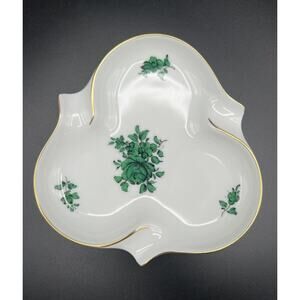 Augarten Wien Maria Theresia 5.5” Green Rose Porcelain Trinket Dish Ashtray